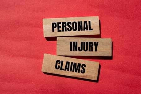 Wooden blocks on a red background displaying the words "Personal Injury Claims" in bold black text.